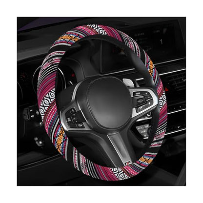 Boho Steering Wheel Cover, 15 Inch Coarse Flax Cloth Ethnic Style Anti-Slip Car Wheel Wrap, Universal Breathable Bohemian Steering Wheel Protector for Cars Vans Trucks (J) - color: J
