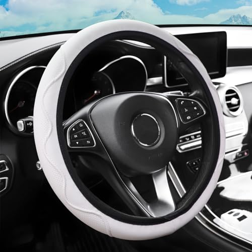 zipelo Elastic Stretch Steering Wheel Cover, Microfiber Breathable Ice Silk, Universal 15 Inch Anti-Slip Car Steering Wheel Protector, Warm in Winter and Cool in Summer for Women (Style2-White) - color: Style2-White