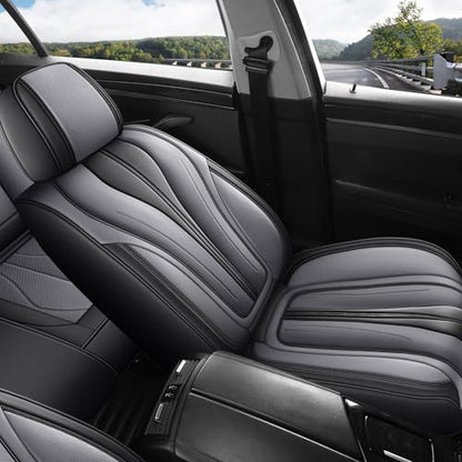 Red Rain Black and Grey Car Seat Cover Universal Leather Car Seat Cover Breathable Auto Seat Cushion Cover 5 Seater (ATM-Black+Gray) - color: ATM-Black+Gray