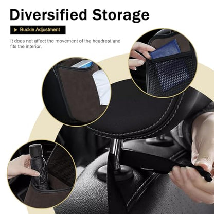Car Tissue Holder, Car Leather Seat Side Hanging Storage Bag, Waterproof Multifunctional Hanging Card Cup Holder Storage Bag with Mesh Net, Universal for Most Cars (Brown) - color: Brown
