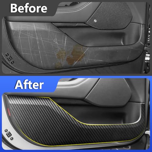 Car Door Anti Kick Pad for Ford Mustang Mach-E 2021 2022 2023 2024 2025 Mach E Accessories Carbon Fiber Style Leather Sticker Door Sill Protector Cover Edge Guard Side Mat Interior Dirty