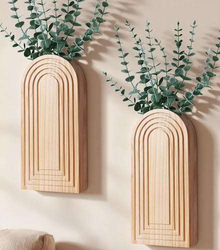 Wooden Wall Vase Set of 2, Wall Hanging Planter Modern Farmhouse Wall Decor for Boho Wall Decor for Indoor Entryway Hallway Bathroom Living Room Dining Room - color: Retro Vase