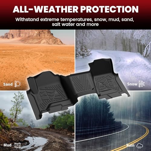 LASFIT Floor Mats 2014-2018 for Chevy Silverado/GMC Sierra 1500, 2015-2019 2500HD 3500HD (Crew Cab Only/Bench Seat Only) All Weather TPE Custom Fit Car Floor Liners, with Carpet Floor Only - size: Crew Cab/Bench Seat 2014-2018