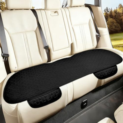 Car Back Seat Cover, Linen Breathable Vehicle Rear Seat Protector with Storage Pocket, Anti-Slip Comfy Automotive Rear Bench Bottom Cushion Mat, Universal for Truck Van Sedan (Black)
