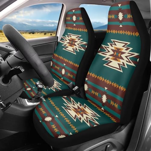 Dreaweet Aztec Car Seat Covers Front Seats Only,Native American Car Front Seat Protector,Universal Waterproof Seat Covers for SUV Trucks Sedan,Green - color: Aztec Green