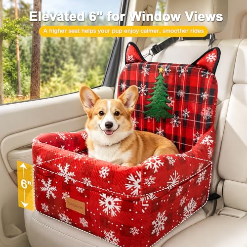 Dog Booster Car Seats for S/M Dogs Up to 35lbs,Pet Car Seat/Travel Bed with Washable&Removable Cover,Storage Pockets,Dog Safety Belt and Elevated Cushion Fits in Front/Back Seat - color: Red