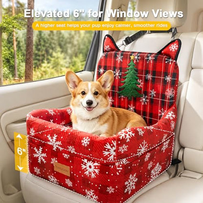 Dog Booster Car Seats for S/M Dogs Up to 35lbs,Pet Car Seat/Travel Bed with Washable&Removable Cover,Storage Pockets,Dog Safety Belt and Elevated Cushion Fits in Front/Back Seat - color: Red