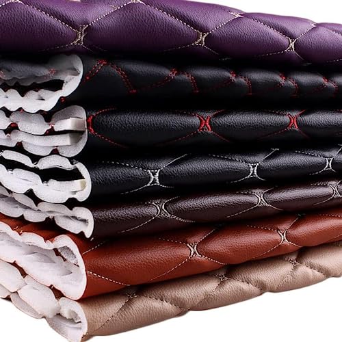 Quilted Foam Vinyl Fabric Classic Pattern with 0.23" Sponge Backing, 59" W × 39" L Faux Leather Fabric for Car Headliner, Furniture Upholstery, Headboards,Diamond 2" x 3" (Diamond) - color: Diamond