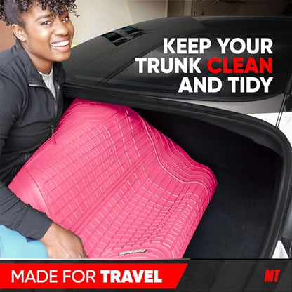 MotorTrend FlexTough Rear Cargo Mat – Heavy-Duty Trimmable Rubber Trunk Mat, Universal All-Weather Cargo Liner for Cars, SUVs & Trucks, Flexible Non-Slip Automotive Floor (Pink)