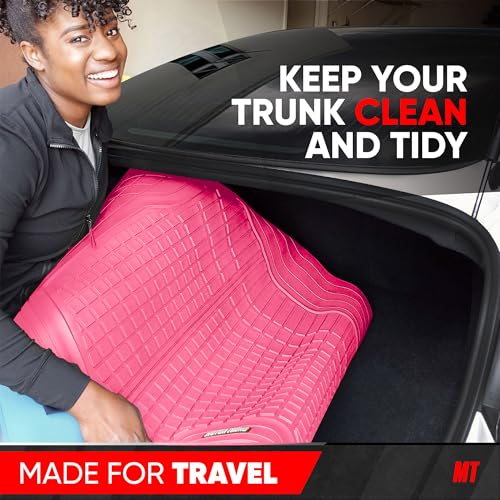 MotorTrend FlexTough Rear Cargo Mat – Heavy-Duty Trimmable Rubber Trunk Mat, Universal All-Weather Cargo Liner for Cars, SUVs & Trucks, Flexible Non-Slip Automotive Floor (Pink) - color: Pink
