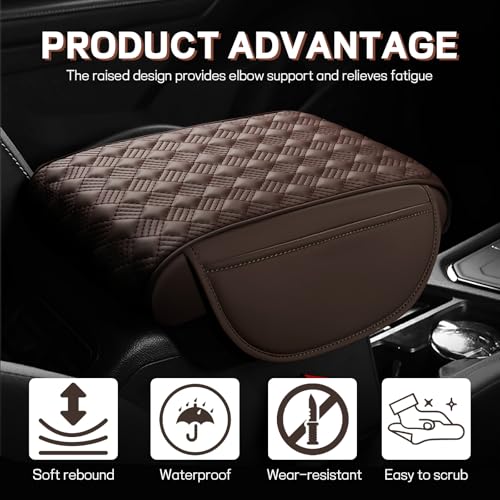 Car Armrest Cushion, 12.2"×8.3" Leather Auto Memory Foam Center Console Pad with Storage Pocket, Waterproof & Anti-Scratch Elbow Pillow Armrest Seat Box Protector, Universal Fit (Coffee) - color: Coffee