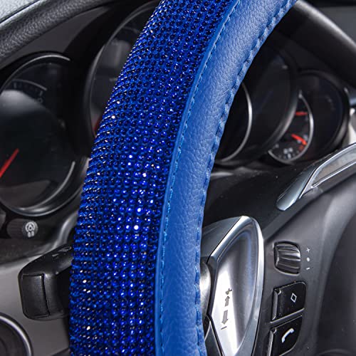 CAR PASS Bling Diamond Leather Steering Wheel Cover, with Bling Sparkly Crystal Glitter Rhinestones Universal Fit 14" 1/2-15" Car Wheel Protect for Women Girl Fit Suvs,Vans,Sedans,Cars,Trucks, Blue - color: Blue Leather Diamond