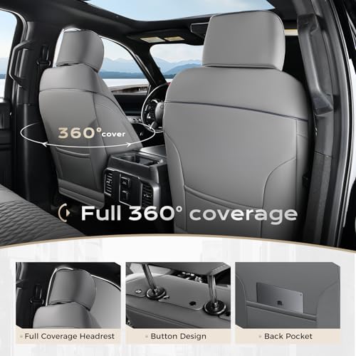 Coverado Front Seat Covers for Ford F150 2015-2026, F250 F350 F450 2017-2026 SuperCrew Crew Cab, Gray Leather Car Seat Covers, Full Coverage - color: Gray, size: Front
