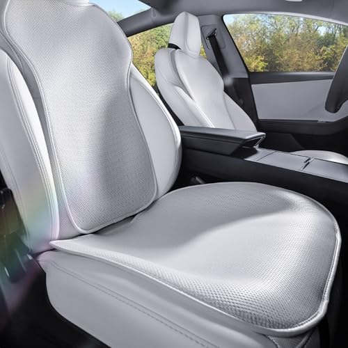 TOPABYTE Front Car Seat Covers for Tesla Model Y Model S Model X Model 3 2017-2026 Breathable Interior Seat Cushion Protector All Season Protection - color: White Ice Silk, size: 4pcs Front Seat For Model 3/Y/S/X