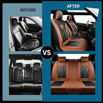 Fit Car Seat Covers Compatible with Honda Fit 2008-2018 2019 -Premium Leather，Waterproof Breathable，All-Weather Seat Cushion Protecto&Airbag Compatible (2 Front Seat Brown&Black)