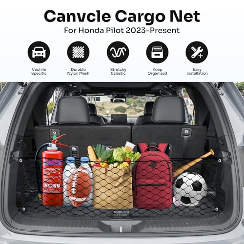 Canvcle Trunk Cargo Net for 2023-2025 2026 Honda Pilot Accessories Envelope Style Mesh Trunk Net Organizer and Storage Stretchable Adjustable Elastic Nylon Rear Cargo Netting with Hooks - style: for Honda Pilot