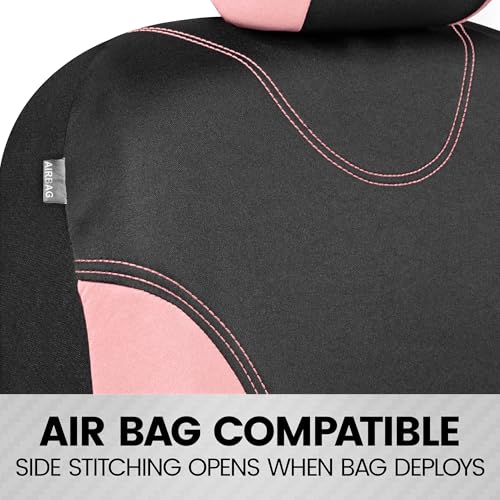 BDK UltraSleek Pink Seat Covers for Cars, Two-Tone Front with Matching Back Car Seat Cover, Made to Fit Most Auto Truck Van SUV, Interior Car Accessories, Full Set - color: Pink