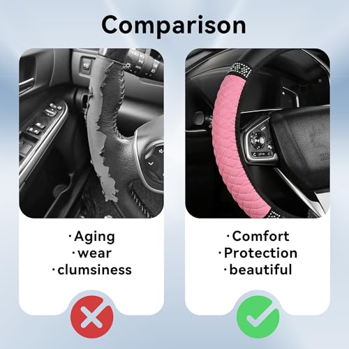 Bling Car Steering Wheel Cover, 15 Inch Rhinestones Soft Leather Elastic Steering Wheel Protector, Universal 15 Inch for Women Girls, Fit Vehicles, Sedans, SUVs, Vans, Trucks (Pink) - color: Pink