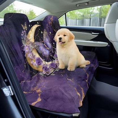 Butterfly Moon Rose Marble Print Waterproof Backseat Cover for Car Trucks Van SUV Jeep, Universal Fit Non-Slip Rear Bench Towel Seat Covers for All Seasons - color: Butterfly Moon Rose Marble