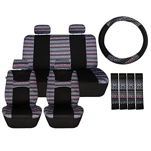 FH Group Car Seat Covers Full Set Southwestern Print Cloth - Universal Fit Automotive Seat Covers, Low Back Front Seat Covers, Solid Back Seat Cover, Washable Car Seat Cover for SUV, Sedan Lavendar