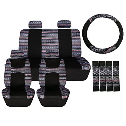 FH Group Car Seat Covers Full Set Southwestern Print Cloth - Universal Fit Automotive Seat Covers, Low Back Front Seat Covers, Solid Back Seat Cover, Washable Car Seat Cover for SUV, Sedan Lavendar