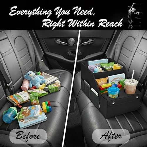 Global Cart Back Seat Car Organizer with 11 Storage Compartments and 2 Cup Holders - Car Seat Organizer for Kids, Travelling, Camping & Household Stuff