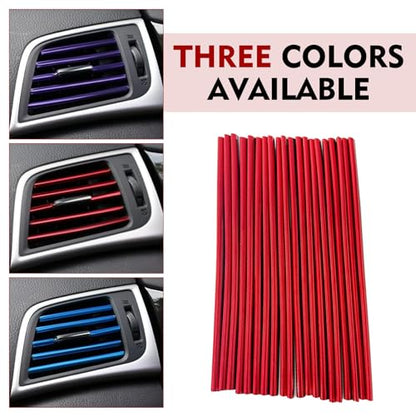 20 PCS Car AC Vent Trim Strip, 7.8" Cuttable Reflective Creative Straight Outlet Decoration, Waterproof Flexible Protective Strip, Universal Interior DIY Modification for Cars (Red)