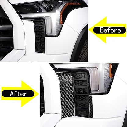 Aunginsy Car Front Headlight Bumper Grille Mesh Sticker Compatible with Toyota Tundra/Sequoia 2022 2023 2024 Pickup Truck Real Carbon Fiber Decorative Sticker Protection Cover Interior Accessories - size: Front Headlight Bumper Grille Sticker