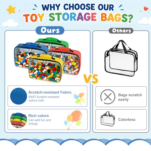 4 PCS Toy Storage Bags, Magnetic Tiles Storage Bag With Visual Top Flap, Label Pocket and Mesh Pockets Fit for LEGO, Building Blocks, Magnetic Tiles, Toy Cars - size: 4PCS(4 Medium）