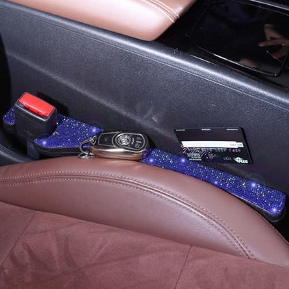 Briwill Bling Blue Car Seat Gap Filler 2 Pack Handmade Crystal Rhinestone Diamond Blue Gap Filler for Car SUV Truck Blue Bling Car Accessories for Women(Blue) - color: K-Dark blue