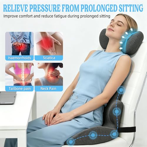 3-in-1 Memory Foam Seat Cushion & Headrest Pillow with Lumbar Support L-Shaped Ergonomic Driver Seat Cushions Design for Sciatica and Tailbone Pain Relief Comfort for Car,Truck,Chair - size: 19''x16.14''x13.18''
