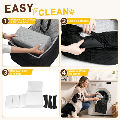 Dog Booster Car Seats for S/M Dogs Up to 35lbs,Pet Car Seat/Travel Bed with Washable&Removable Cover,Storage Pockets,Dog Safety Belt and Elevated Cushion Fits in Front/Back Seat - color: Black-Grey