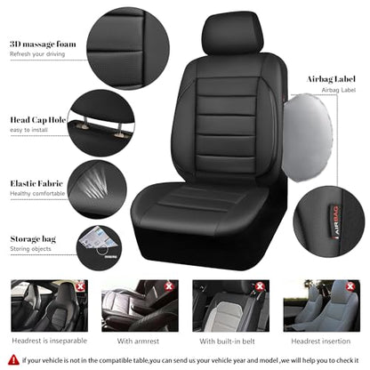 CAR PASS Faux Leather Car Seat Covers Front Seats Only, 3D Foam Support Car Seat Covers, Universal fit for Trucks Vans SUVs Sedans Automotive Comfortable, Airbag Compatible 2 Pieces Front Solid Black - color: Black Front