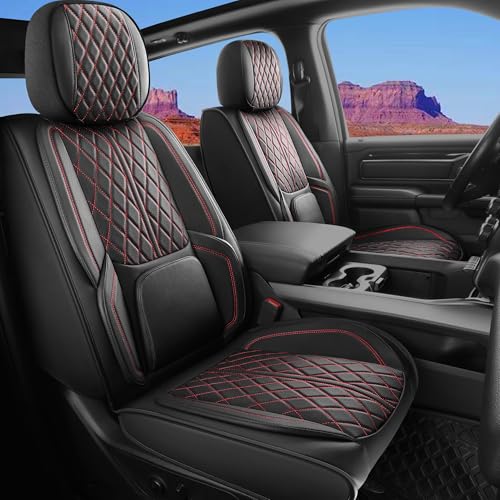 Custom Fit Chevy Silverado GMC Sierra 1500 2007-2026 2500/3500 HD Crew Cab Full Set Car Seat Covers - 5 Pack, Premium Faux Leather Truck Seat Protector with Airbag Compatible Design, BlackRedLine - color: BlackRedLine, size: Full Set