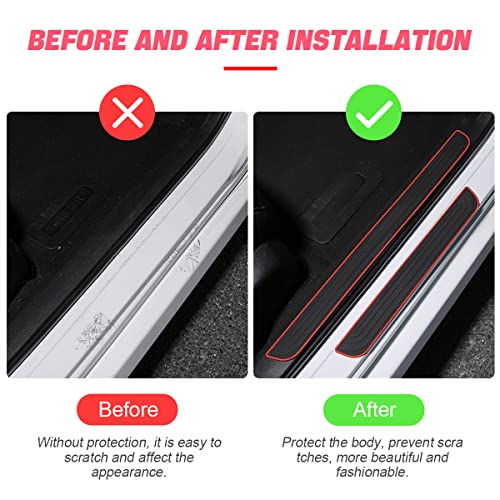 4PCS Car Door Sill Plate Protectors, Auto Door Entry Guards Sill Scuff Cover Panel Step Protector, PVC Rubber Anti-Scratch Front Rear Door Pedal, Car Accessories for Most Vehicles (Black/Red) - color: Black/Red