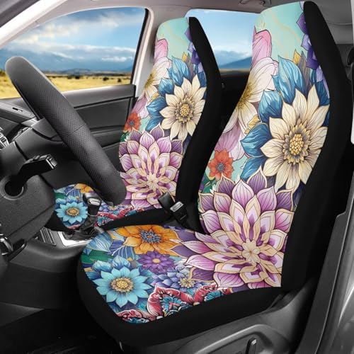 Bohemian Flower Car Seat Cover Front Bottom Seat Cushion Cover, Front Seat Covers Universal Fits Most Cars, SUVs, and Trucks, Washable and Easy to Install - color: Bohemian Flower