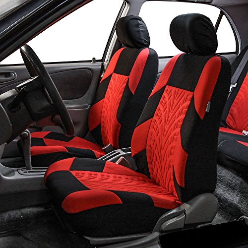 FH Group Full Set Travel Master Car Seat Covers, Airbag and Split Rear Car Seat Cover Universal Fit Interior Accessories for Cars Trucks SUV, Automotive Seat Covers, Red - color: Red, style: Full Set