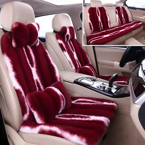 Faux Sheepskin Car Seat Cover Full Set, Fluffy Cute Red Fur Car Seat Covers for Fuzzy Soft Auto Universal Plush Vehicle Seat Protector Pad Accessories Home and Office Chair - color: Red, size: Full Set With Backrest
