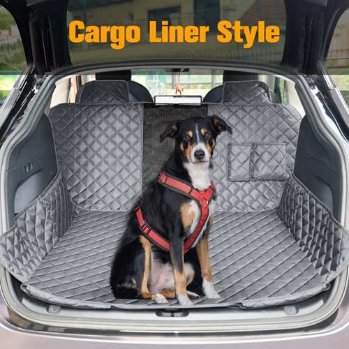 Dog Seat Covers for Tesla Model 3 & Y Back Seat with 2 Pack Door Protectors, 100% Waterproof Dog Hammock for Tesla with Mesh Window & Headrest Protection Prevents Scratches and Scuffs (Gray)