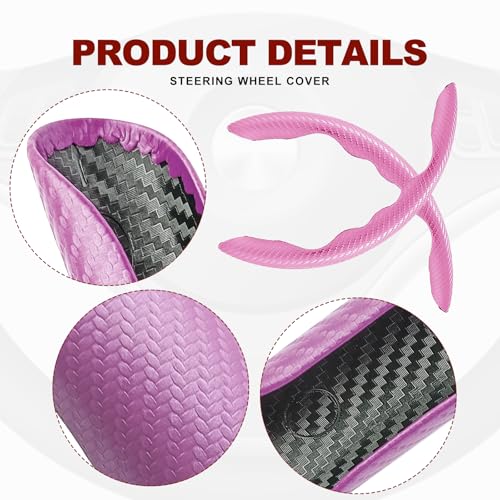 Universal Fit Carbon Fiber Steering Wheel Cover, Segmented Steering Wheel Protector, Carbon Fiber Anti-Skid Steering Wheel Cover Car Interior Accessories (2 Pcs Pink) - color: pink