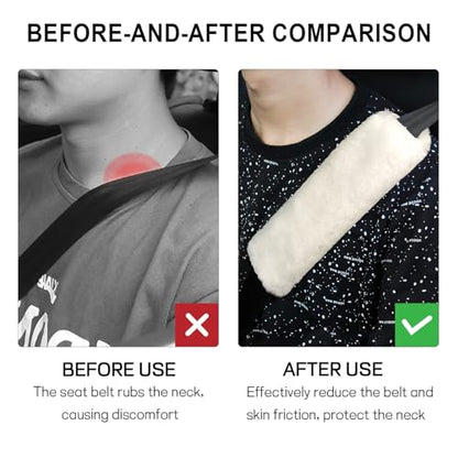 2 Pack Car Seatbelt Covers Shoulder Pad, Soft Faux Sheepskin Seat Belt Shoulder Cover for a Comfortable Driving, Seat Belt Shoulder Strap Covers Helps Protect Your Neck and Shoulder (White) - color: White