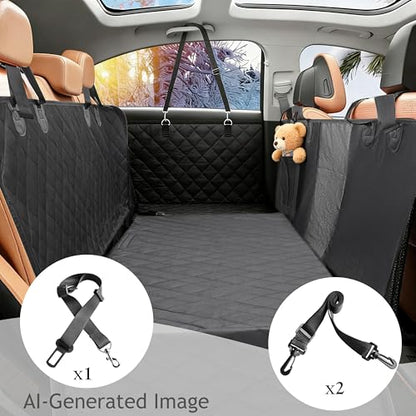 100% Waterproof Dog Car Seat Cover, 600D Oxford Hammock Full Coverage Back Seat Protector, Anti-Slip Bottom with Mesh Window & Storage Pocket, 100% Heavy Duty for Cars SUVs Trucks