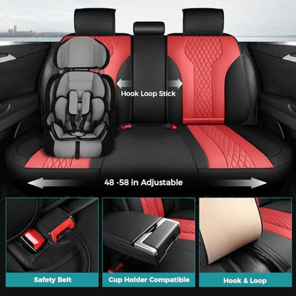 Leather Car Seat Covers Full Set, Breathable Faux Leather Seat Covers for Cars SUV Sedan Waterproof BlackRed - color: Blackred