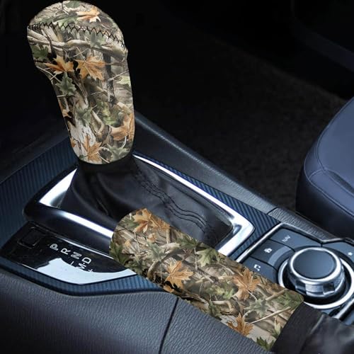 Camo Oak Hunting Wood Car Handbrake Cover with Gear Shift Knob Covers Soft Anti-Skid Automotive Accessory Easy to Install, 2 Piece Set - color: Camo Oak Hunting Wood