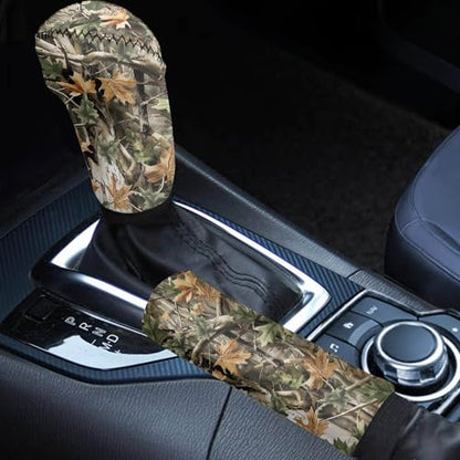 Camo Oak Hunting Wood Car Handbrake Cover with Gear Shift Knob Covers Soft Anti-Skid Automotive Accessory Easy to Install, 2 Piece Set - color: Camo Oak Hunting Wood