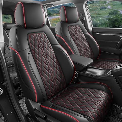 Seat Covers Custom Fit 2017-2022 Honda CR-V, Premium Faux Leather Car Seat Protector, Pet Friendly Interior Cover for CRV(BlackRedLine, Full Set) - color: BlackRedLine, size: CRV 2017-2022-Full Set