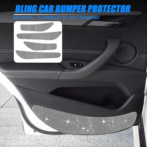 Unifizz Bling Car Door Anti-Kick Pad Crystal Door Protective Pad Universal Anti-Kick Dirty Stickers Anti-Collision Stickers,4 Pack/Set(2 Pack for Front Do-or and 2 Pack for Back Seat Do-or),White