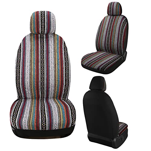 Baja Saddle Blanket Car Seat Covers 4PCS Front, Breathable and Washable Striped Woven Automotive Vehicle Seat Cover, Universal Seat Cover for Sedan, SUV, Truck, Airbag Compatible
