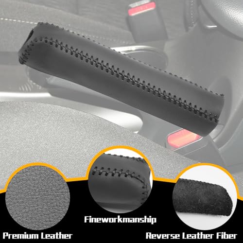 Genuine Leather Handbrake Protector Cover Compatible with Kia K3 2012-2016 Anti-Slip Hand Brake Parking Lever Sleeve Black