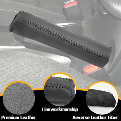 Genuine Leather Handbrake Protector Cover Compatible with Kia K3 2012-2016 Anti-Slip Hand Brake Parking Lever Sleeve Black